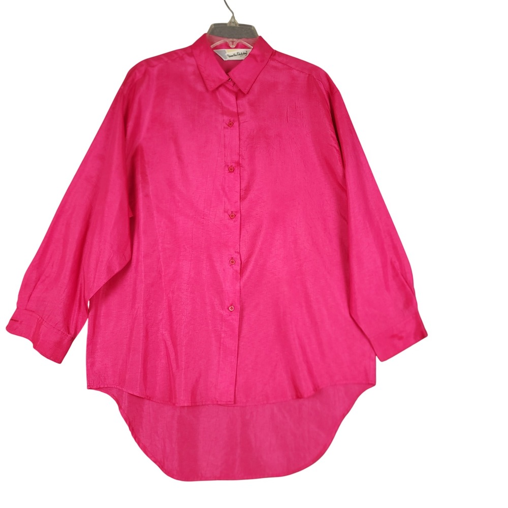 Diane Von Furstenberg Hot Pink Textured Button Down Shirt Top Womens Medium